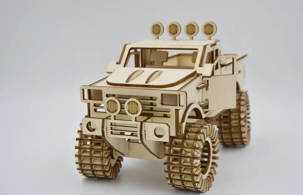 a well laser cut wooden monster truck model.webp