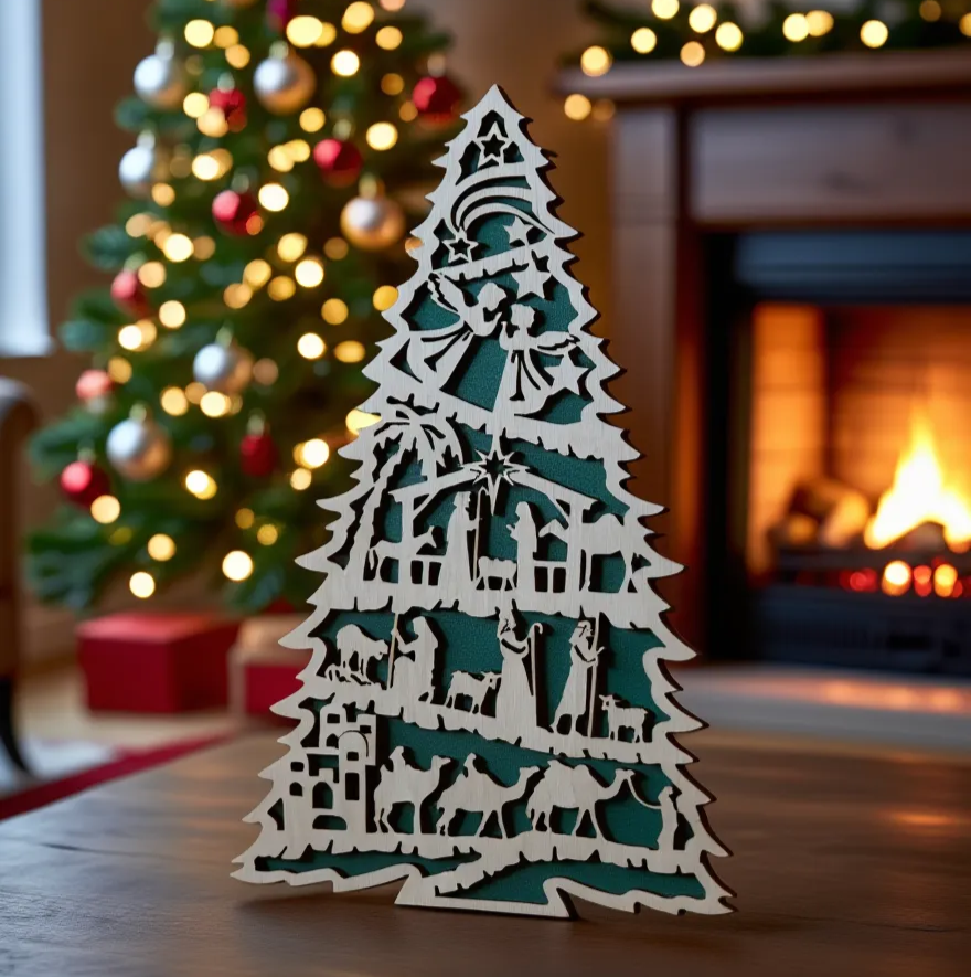 Dekorativer laser geschnittener Weihnachts baum aus Holz