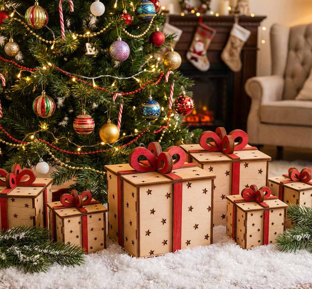 Laser geschnittene Weihnachts geschenk boxen aus Holz
